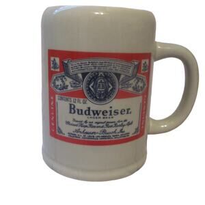 BUDWEISER BEER LABEL Stein Mug  Logo Collectible Anheuser-Busch Logo Ceramic